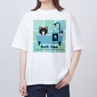 Teal Blue Coffeeのお風呂の時間_tile Ver. Oversized T-Shirt