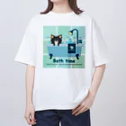 Teal Blue Coffeeのお風呂の時間_tile Ver. オーバーサイズTシャツ