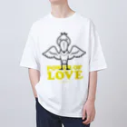 ハシビロ☆SHOPのPOWER OF LOVE #SHOEBILL（文字色／黄） オーバーサイズTシャツ