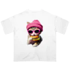 Happy Hub"（ハッピー・ハブ）の決めポーズはバーガー猫 オーバーサイズTシャツ