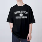 sports_tower スポーツタワーの円盤投げ・白・陸上競技・えんばんなげ・グッズ・Tシャツ・Discus Throw・飛距離・男子・女子・かっこいい・かわいい・アスリート・選手・有力・確実・候補・部活・有望・応援・精神力・集中力・メダル Oversized T-Shirt