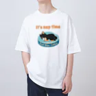 Teal Blue Coffeeのお昼寝の時間　-puppy teal- Oversized T-Shirt