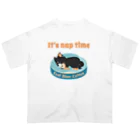 Teal Blue Coffeeのお昼寝の時間　-puppy teal- Oversized T-Shirt