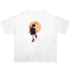 キッズモード某の月と黒ワンピの女の子 オーバーサイズTシャツ