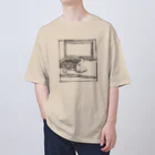 9livesworkの猫の手貸します。（ほぼ線画） オーバーサイズTシャツ