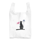 幸運のしっぽの黒猫と花 Reusable Bag