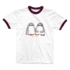 ヤママユ(ヤママユ・ペンギイナ)のふたごのジェンツーペンギン(ロゴあり) Ringer T-Shirt
