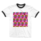 Mieko_Kawasakiの誘惑のフライドポテト🍟　ピンクAO / FRENCH FRIES GULTY PLEASURE Ringer T-Shirt