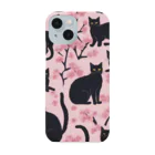 春夏秋冬。の黒猫と桜 スマホケース