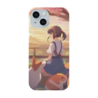 ノートニーの女の子と動物、眺める夕日 Smartphone Case