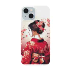 yuchijapanの桜を散らした着物美人イラスト Smartphone Case