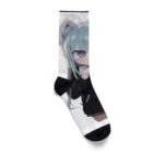 ケモ耳美少女キツネちゃん（AIart）の獣の耳と美しい青い目少女 Socks