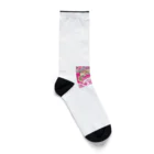 大漁旗　和柄のshopのピンク鳳凰　波　和柄 Socks