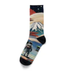 宇宙開発デザイン科の富士山と宇宙飛行士 Socks