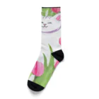 癒しのふわふわ白猫ちゃんのチューリップと白猫ちゃん Socks