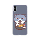 cream houseのそばを食べるネコ（はいいろ） Soft Clear Smartphone Case