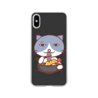 cream houseのそばを食べるネコ（くろ） Soft Clear Smartphone Case