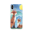 Kitsune honpoのキツネの親子と月 Soft Clear Smartphone Case