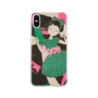 TASOYA Maro Shopのレトロ少女のスマホケース Soft Clear Smartphone Case