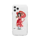 松や SUZURI店の桜吹雪と猫六 Soft Clear Smartphone Case