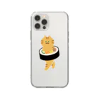 SUIMINグッズのお店の太巻きを自らに巻きつけて運ぶねこ Soft Clear Smartphone Case