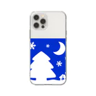 bantone の大きな木と月が浮かぶかわいい雪景色 Soft Clear Smartphone Case