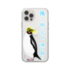 LalaHangeulの風に吹かれるイワトビペンギンさん(文字ありバージョン Soft Clear Smartphone Case