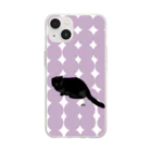 小鳥と映画館の黒猫ちゃんとラベンダー丸 Soft Clear Smartphone Case