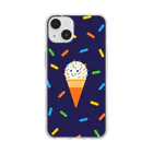 osakana's SHOPのぷんぷんハリネズミのシュガースプレーアイス🍨スマホケース紺 Soft Clear Smartphone Case