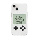 ハナイとトンのドット絵の猫（液晶ボタン付・居眠り） Soft Clear Smartphone Case