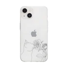 J's egg gardenの植物シリーズ　猫とバラ Soft Clear Smartphone Case