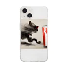 ハルいちLabの躍動感のある猫とコーラ Soft Clear Smartphone Case