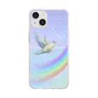 canvaアートデザインの鳥と虹と海 Soft Clear Smartphone Case