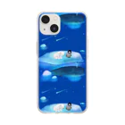 NORIMA'S SHOP の漂流した氷の上でクジラを眺めるしろくまくんとペンギンちゃん Soft Clear Smartphone Case