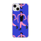 clareclaredoodleのwalking ladies in blue world phone case ソフトクリアスマホケース