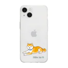 Shiba Inu Streetの水色の首輪をつけてゆったり座る柴犬のドット絵 Soft Clear Smartphone Case