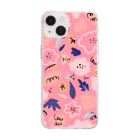 Katie（カチエ）の抽象的な手描きの花柄（ピンク） Soft Clear Smartphone Case