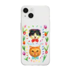 油絵描きの小物売り場の蒲田Loveおにぎりちゃんの愛猫ちゃんズ（グッズ） Soft Clear Smartphone Case
