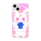 ちゃすみんwith Dragon&AngelのホワイトRabbit Angel(シンメトリーeyes) Soft Clear Smartphone Case