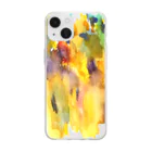 c5watercolorの水彩ペイント・黄色系抽象画 Soft Clear Smartphone Case