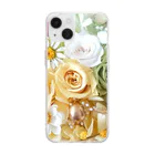 meke flowersのレモンイエローとアップルグリーン　ローズシリーズ Soft Clear Smartphone Case