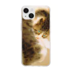 猫アートグッズの竹内栖鳳《班猫》 Soft Clear Smartphone Case