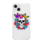 浪漫千代（ロマチョんの店）のA skull in a flower garden Soft Clear Smartphone Case