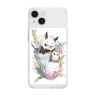 フクロウの森のお花フクロウ Soft Clear Smartphone Case
