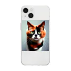 den_hartの我慢顔の三毛猫くん Soft Clear Smartphone Case