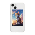 kazu@AIイラストの夕暮れと猫アニメテイスト Soft Clear Smartphone Case