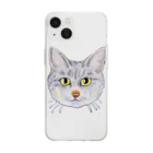 れいにゃん堂&れいにゃあ～と😺のチョークアートのキジトラ猫😸 Soft Clear Smartphone Case