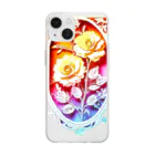 楽輝世のペーパークラフト風 水彩画「薔薇01」 Soft Clear Smartphone Case