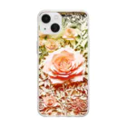 楽輝世のペーパークラフト風 水彩画「薔薇02」 Soft Clear Smartphone Case