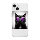 Moa_Mindの黒猫紫サングラス Soft Clear Smartphone Case